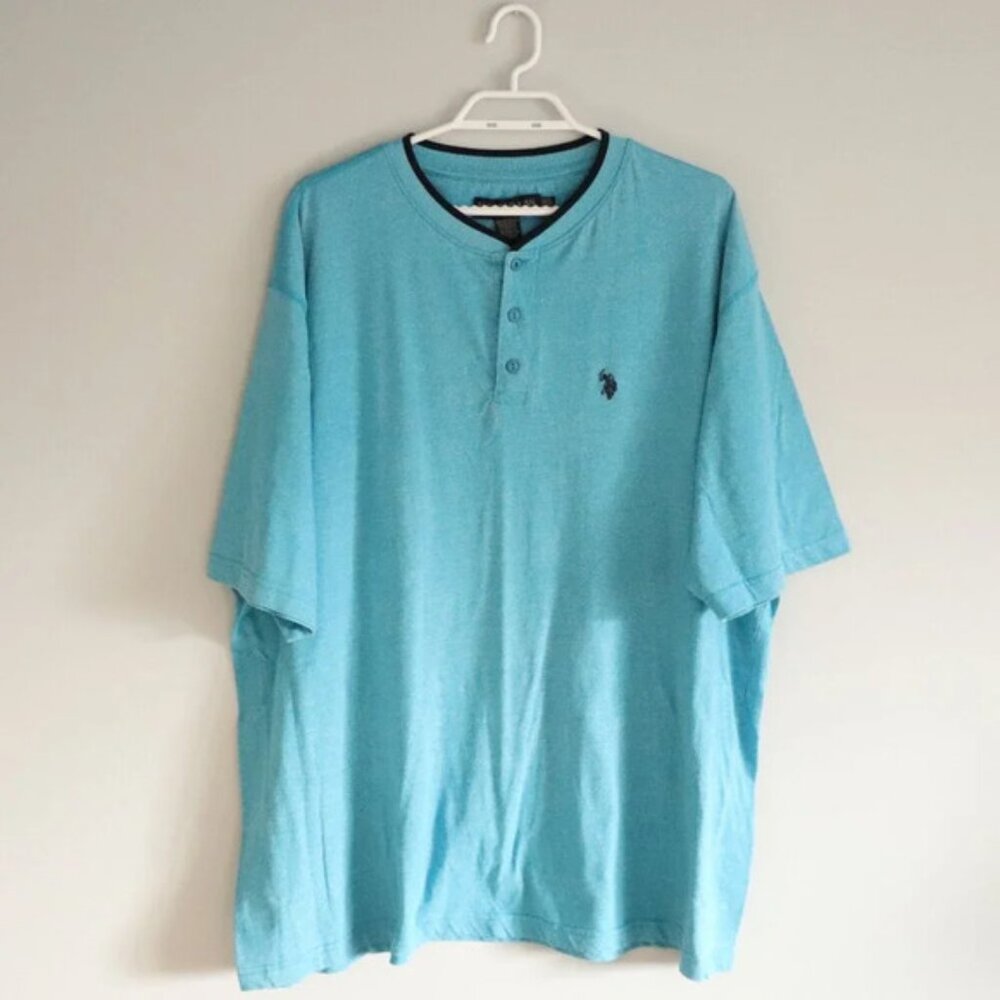 U.S. Polo Assn. Men's 3XLT Blue Stretch Button Cotton Short Sleeve Casual Shirt